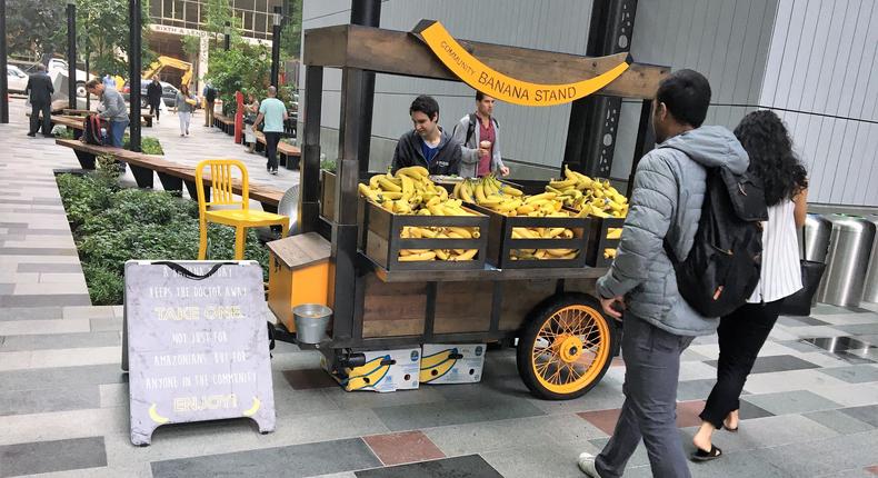 The Amazon Community Banana Stand. Not just for Amazonians, but for anyone in the community, the sign says.