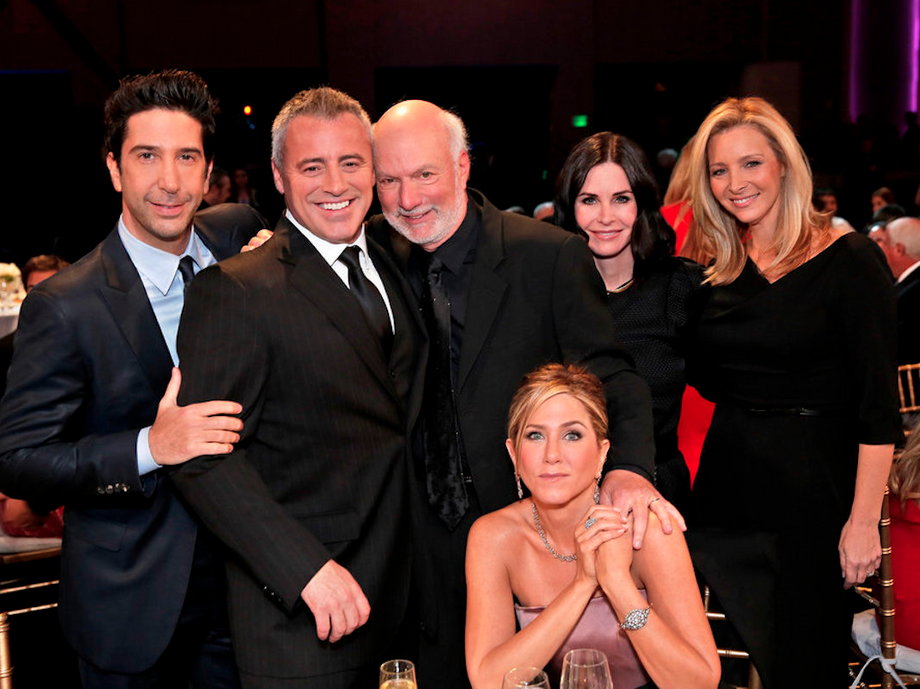 David Schwimmer, Matt LeBlanc, James Burrows, Jennifer Aniston, Courteney Cox, Lisa Kudrow during the taping of NBC's special.