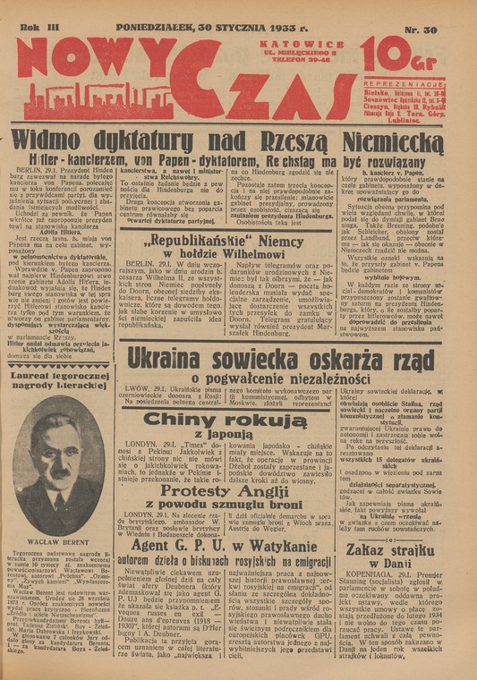 Okładka "Nowego Czasu" z 30 stycznia 1933 r.