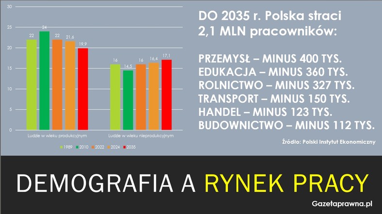 Demografia a rynek pracy: tylu pracowników zniknie w poszczególnych sekcjach PKD (dane: Polski Instytut Ekonomiczny)