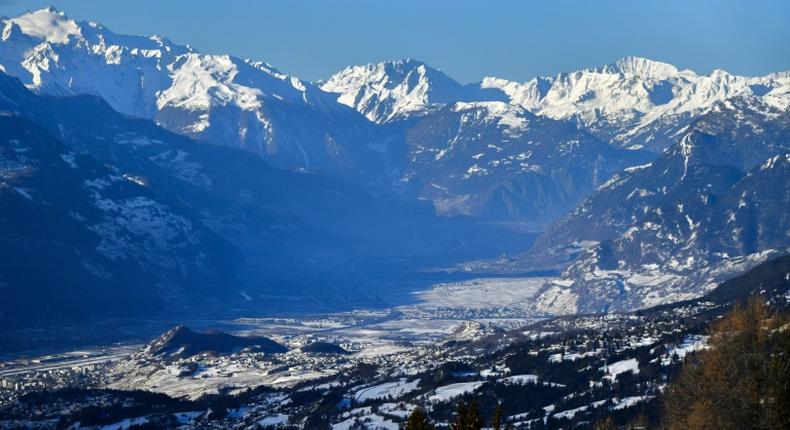 General view of the Alps from Crans-Montana in the Swiss canton of Valais, where several people are reported buried in an avalanche