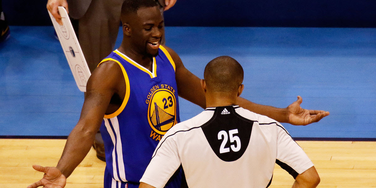 Draymond Green will not be suspended for kicking Steven Adams, but does receive a stern warning