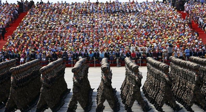 Soldiers of China's People's Liberation Army march during the military parade to mark the 70th anniversary of the end of World War Two, in BeijingThomson Reuters