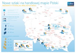 Mapa Polski z miastami o największym potencjale handlowym
