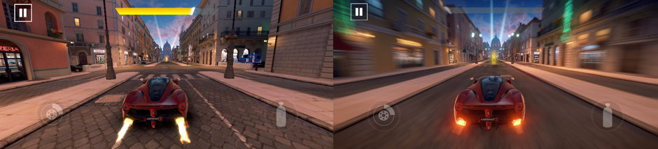 Asphalt 9" Legends - obraz z ekranu Redmi Note 11 po lewej, z Galaxy S22 Ultra - po prawej