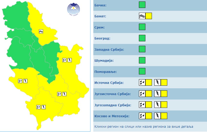 Meteoalarm za danas, 15. maj