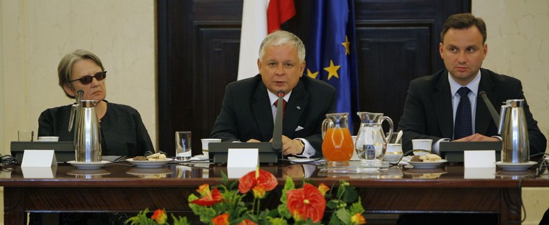 Agnieszka Holland, Lech Kaczyński, Andrzej Duda. Spotkanie prezydenta z przedstawicielami świata kultury i mediów. Warszawa, lipiec 2009