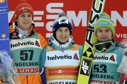 Andreas Wellinger, Kamil Stoch i Jan Ziobro Engelberg