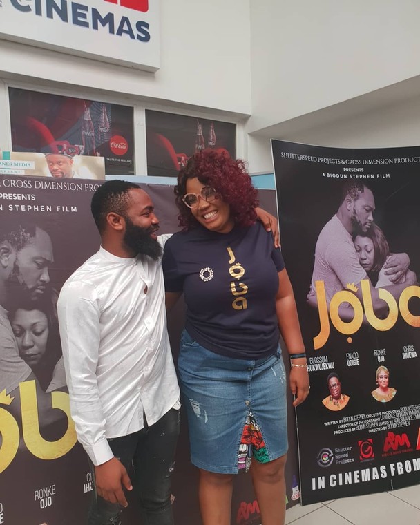 Biodun Stephen with Arole at the media screening for her new movie, 'Joba' [Biodun Stephen] 