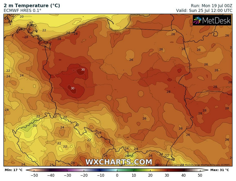 W niedzielę na zachodzie zrobi się prawdopodobnie upalnie