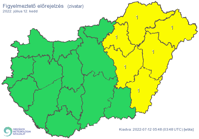 A térképen mutatjuk, hogy hol kell záporra, esetleg zivatarra számítani / Kép: Met.hu