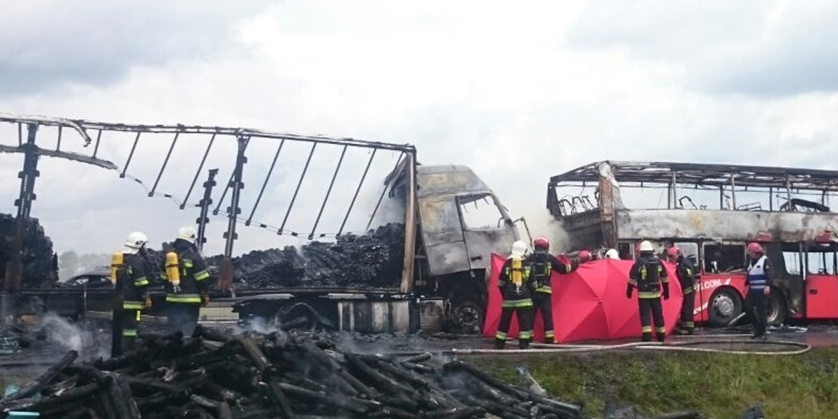 polski bus polskibus wypadek autostrada a4 pożar spłonał