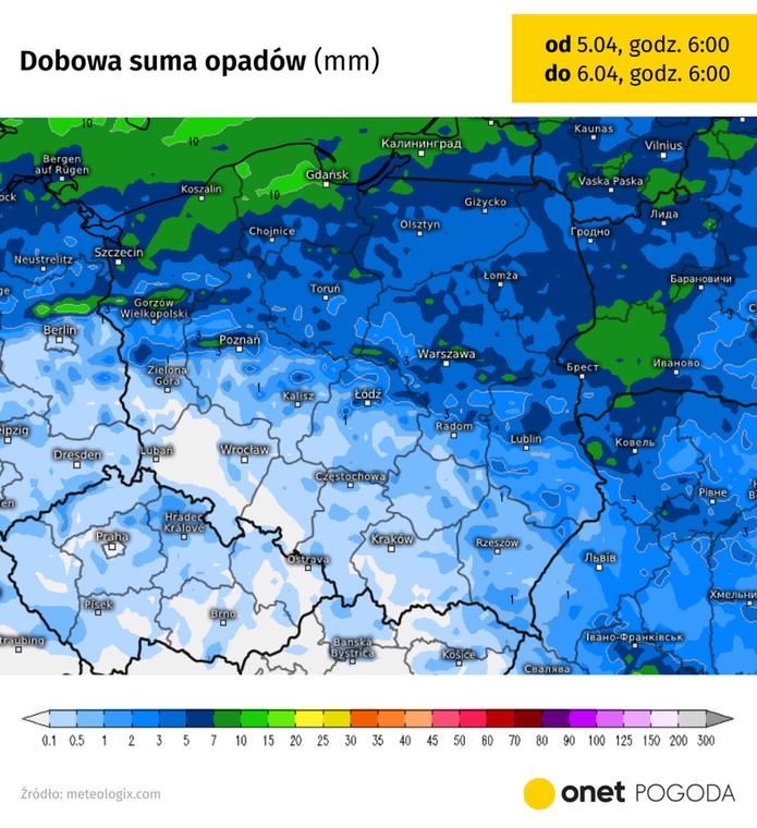 Nadchodząca doba najwięcej opadów przyniesie prawdopodobnie w województwach północnych