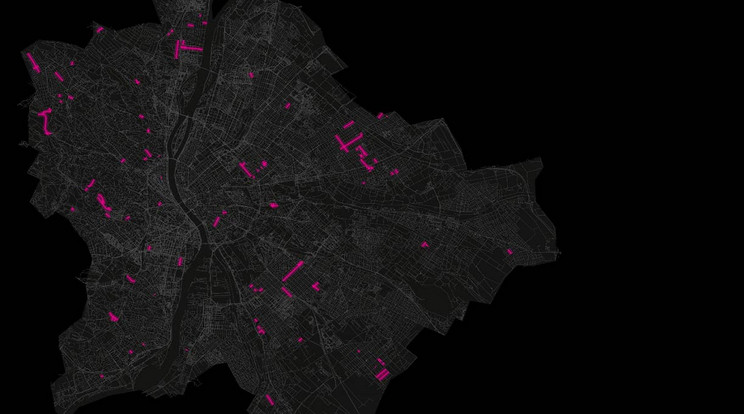 Ezen a térképen például a nem valós nőkről elnevezett utcák vannak kijelölve / Fotó: adatvizualizacio@bparchiv.hu