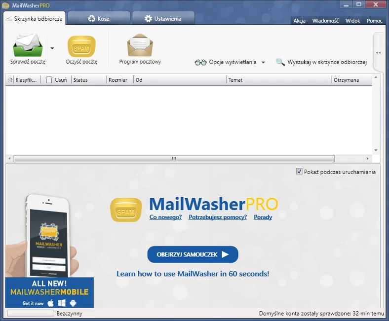 Główne okno programu antyspamowego - MailWasher Pro