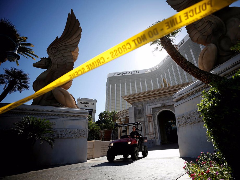 A member of the FBI leaves the Mandalay Bay hotel following the mass shooting in Las Vegas, Nevada, on October 4, 2017.