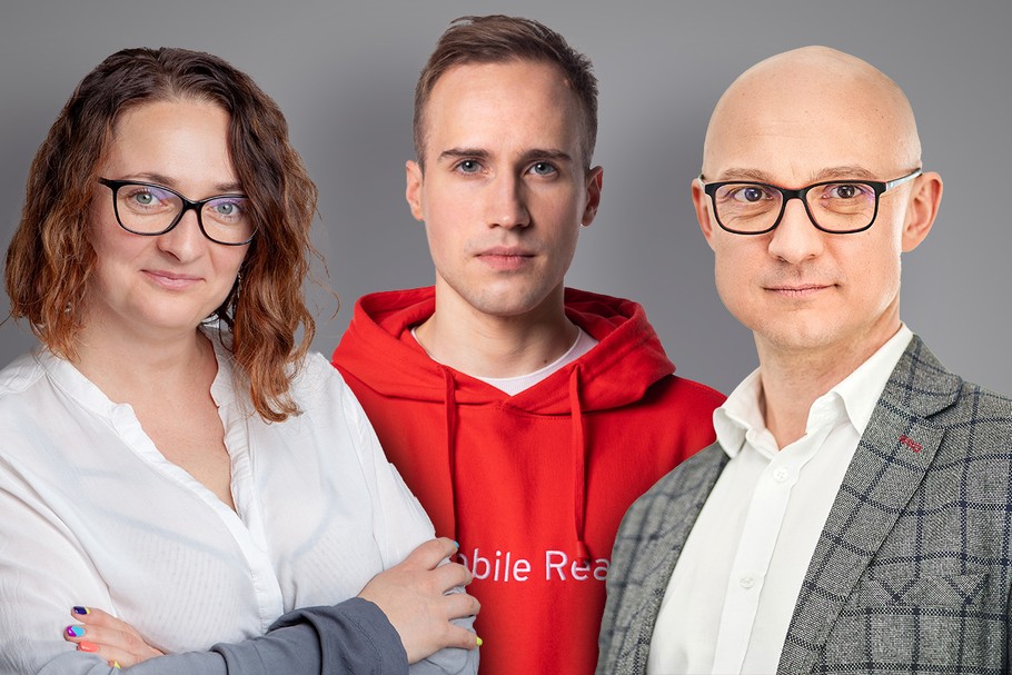 Od lewej: Małgorzata Orzechowska, Business Developer w SoftwareMill; COO w ReasonfieldLab, Marcin Sadowski, CEO NFT Reality i COO Mobile Reality oraz Tomasz Smoleński, Head of Growth, GFT Poland, C-LVL