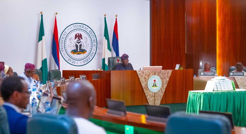 President Bola Tinubu and his cabinet members during Federal Executive Council meeting.