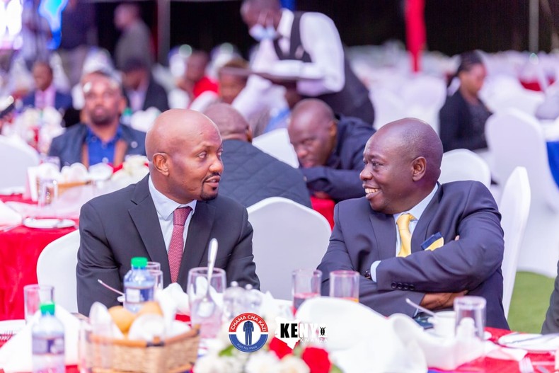 File image of Moses Kuria with Deputy President Rigathi Gachagua during Kuria's Kiambu manifesto launch on May 28, 2022