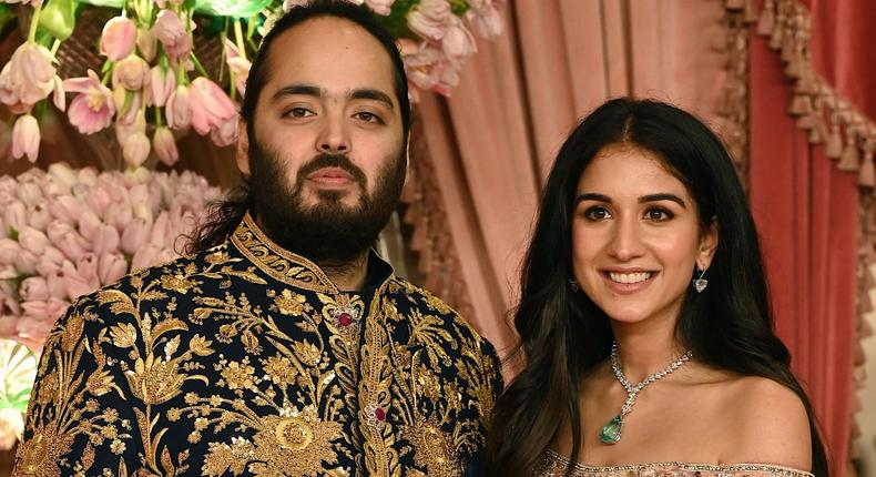 Anant Ambani and Radhika Merchant on July 5 at their sangeet.SUJIT JAISWAL/Getty Images