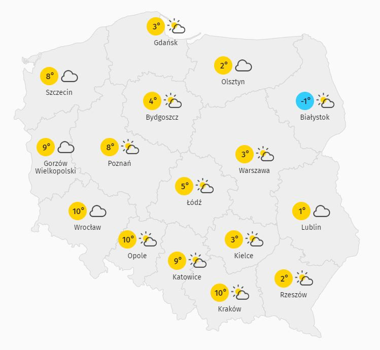 Temperatura powietrza w Polsce (7.12.2020)