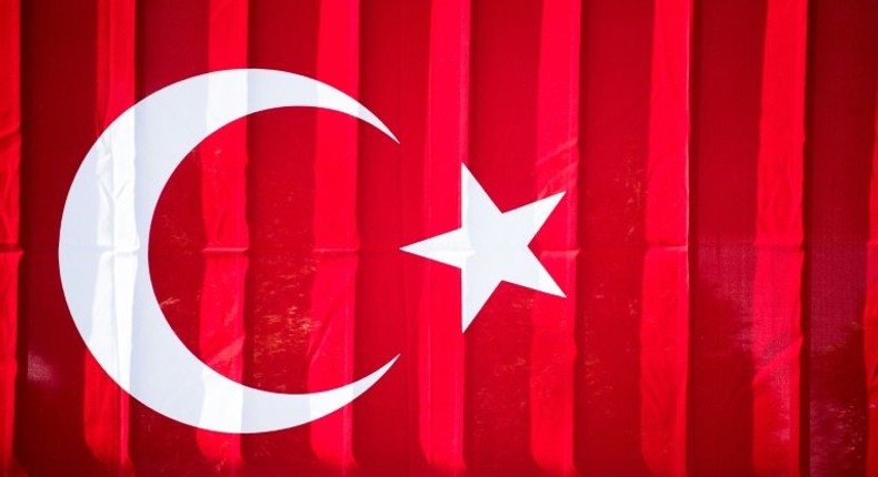 A Turkish flag outside a polling station at the Turkish consulate in Berlin on March 27, 2017