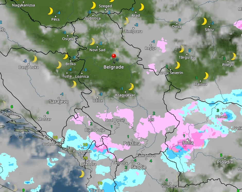 vreme u Srbiji ponoć