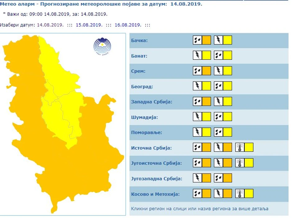 Meteoalarm za današnji dan