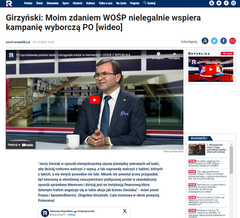 TV Republika atakuje WOŚP (screen)