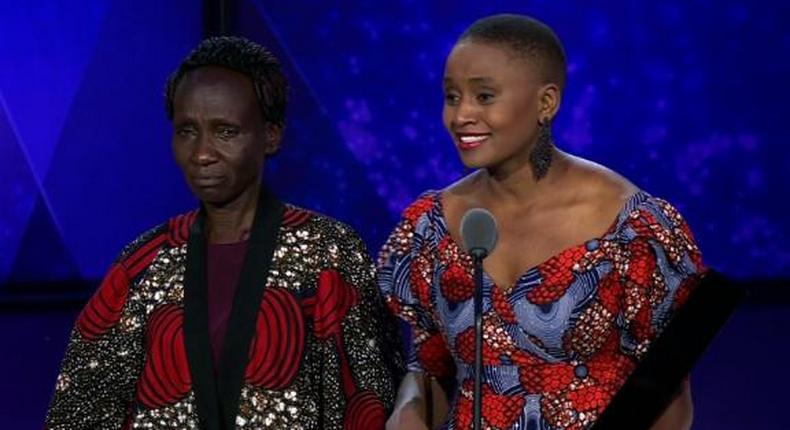 Nelly Cheboi and her mother receiving the CNN Hero of the year award