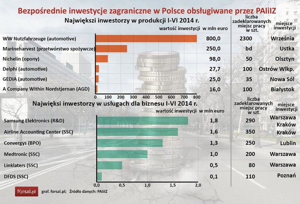 Największi inwestorzy w produkcji, usługach dla biznesu