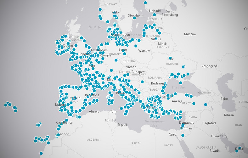 "Błękitne Flagi" w Europie (dokładna mapa na stronie organizacji)