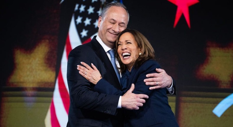 Vice President Kamala Harris and second gentleman Doug Emhoff marked their 10th wedding anniversary at the Democratic National Convention.Tom Williams/CQ-Roll Call, Inc via Getty Images