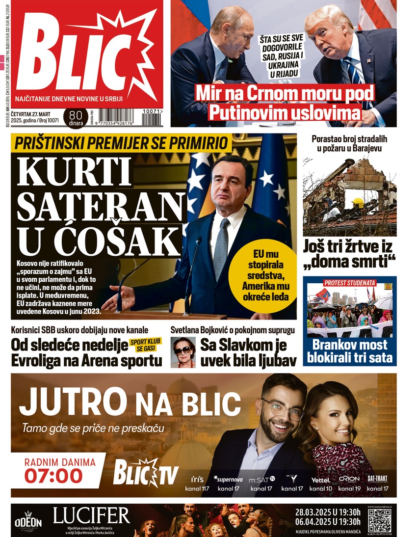 Naslovna strana za 27.3. - Blic