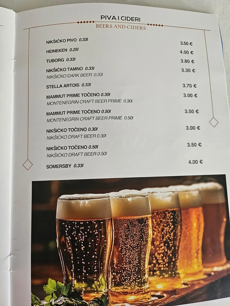 Cenovnik na plaži Mogren, Budva