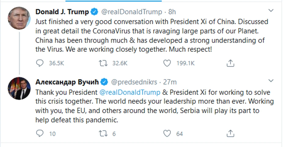 Donald Tramp, Aleksandar Vučić, Si Đinping, Tviter