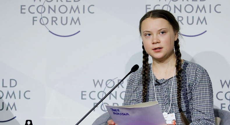 Swedish environmental activist Greta Thunberg takes part in a panel discussion during the World Economic Forum (WEF) annual meeting in Davos, Switzerland, January 25, 2019.