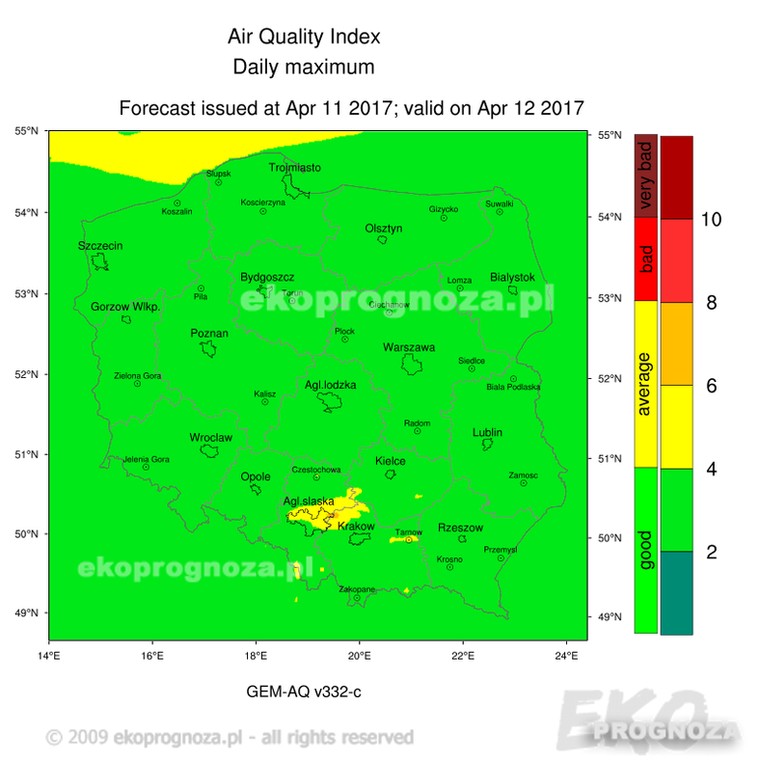Ekoprognoza na 12  kwietnia 2017 r.