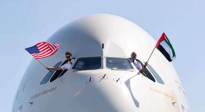 Etihad pilots after landing in New York on Monday.Etihad Airways