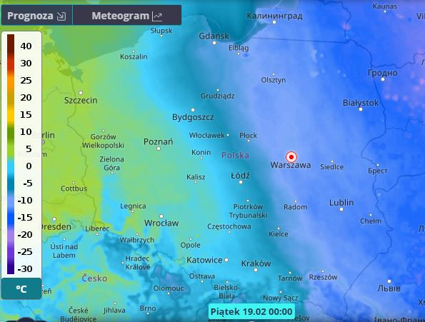 Przewidywana temperatura dla Polski na piątek