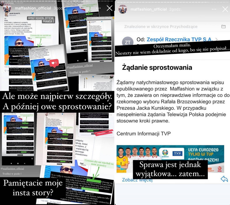 InstaStory Julii Kuczyńskiej i żądanie sprostowania