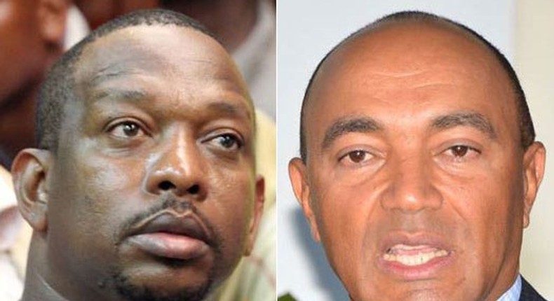 Nairobi Senator Mike Sonko (left) and his opponent Peter Kenneth.