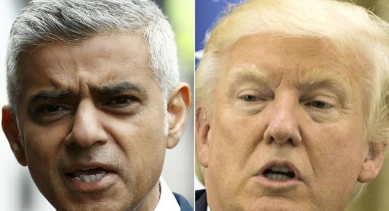 Combination of file pictures created on June 5, 2017 shows Mayor of London Sadiq Khan (L) and US President Donald Trump