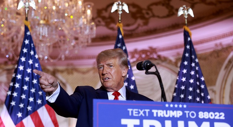 Former U.S. President Donald Trump speaks during an event at his Mar-a-Lago home on November 15, 2022 in Palm Beach, Florida. Trump announced that he was seeking another term in office and officially launched his 2024 presidential campaign.Joe Raedle/Getty Images