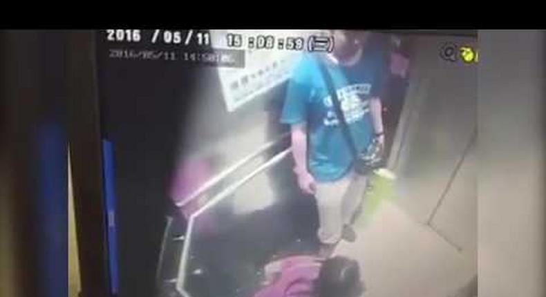 Woman caught on camera peeing in an elevator