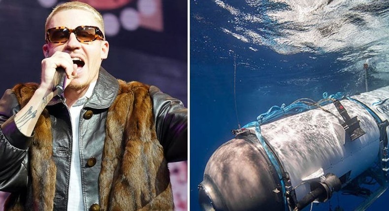 American rapper Macklemore took a dive in OceanGate's submersible, Antipodes (not pictured) in July 2014. On the right — the Titan submersible, which imploded on a June 18 dive to the Titanic shipwreck.Marcus Brandt/picture alliance via Getty Images; Ocean Gate / Handout/Anadolu Agency via Getty Images