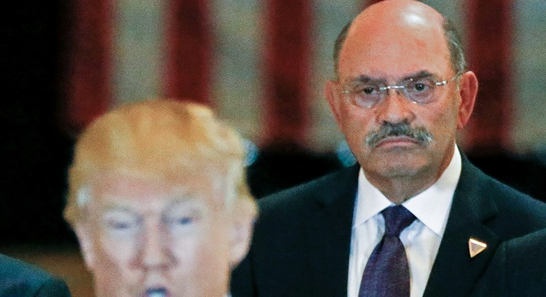 Trump Organization chief financial officer Allen Weisselberg looks on as then-U.S. Republican presidential candidate Donald Trump speaks. Carlo Allegri/Reuters/File Photo