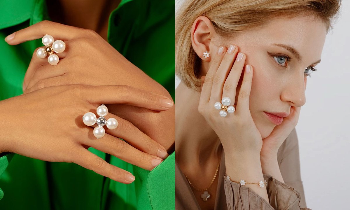 Ten pierścionek z kwiatem z pereł zastąpi wszystkie dodatki, a do tego rozświetla cerę lepiej niż highlighter. Boski!