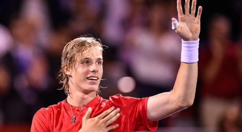 Denis Shapovalov of Canada celebrates his victory over Rafael Nadal of Spain on day seven of the Rogers Cup in Montreal, Quebec, Canada