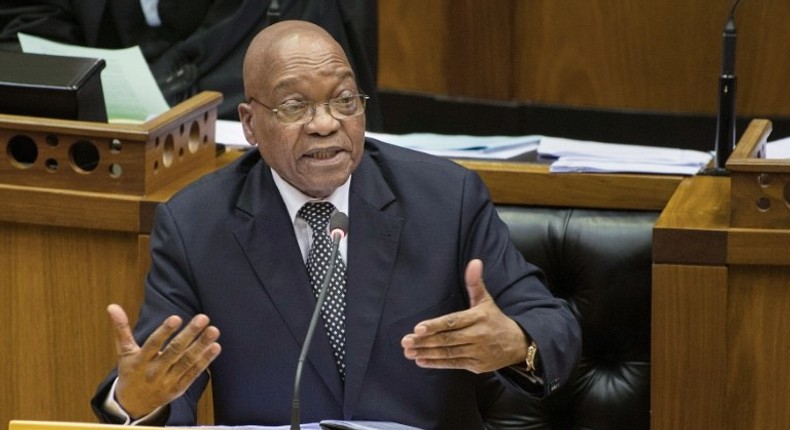 South African President Jacob Zuma answers questions at the Parliament in Cape Town on September 13, 2016